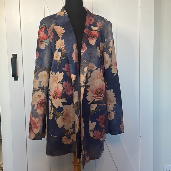 Anthropologie Jackets & Blazers - Anthro Solitaire Faux Suede Floral Jacket Open Front sz lg duster professional